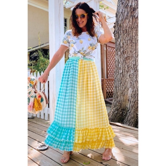 NWT Eva Franco Lynsey Gingham Colors Maxi Skirt S​​​​​ - Picture 8 of 14